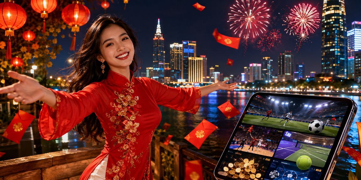 Phong bì đỏ may mắn và đèn lồng tại sự kiện thưởng f8bey TP.HCM